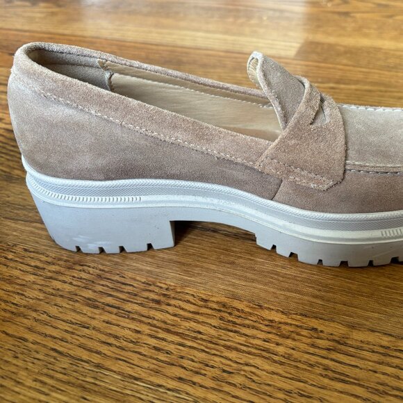 Portland Leather Patina Zoe Chunky Loafer Sz 8.5 Tan Suede Platform Lug Sole - Picture 2 of 8